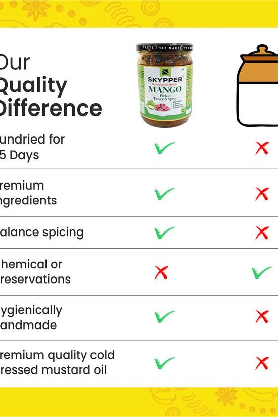 Skypper Mango Pickle  | Traditional Tangy & Spicy Indian Achar | Handcrafted, Sun-Dried & Naturally Preserved | Made with Cold-Pressed Mustard Oil | Food Graded Glass Jar