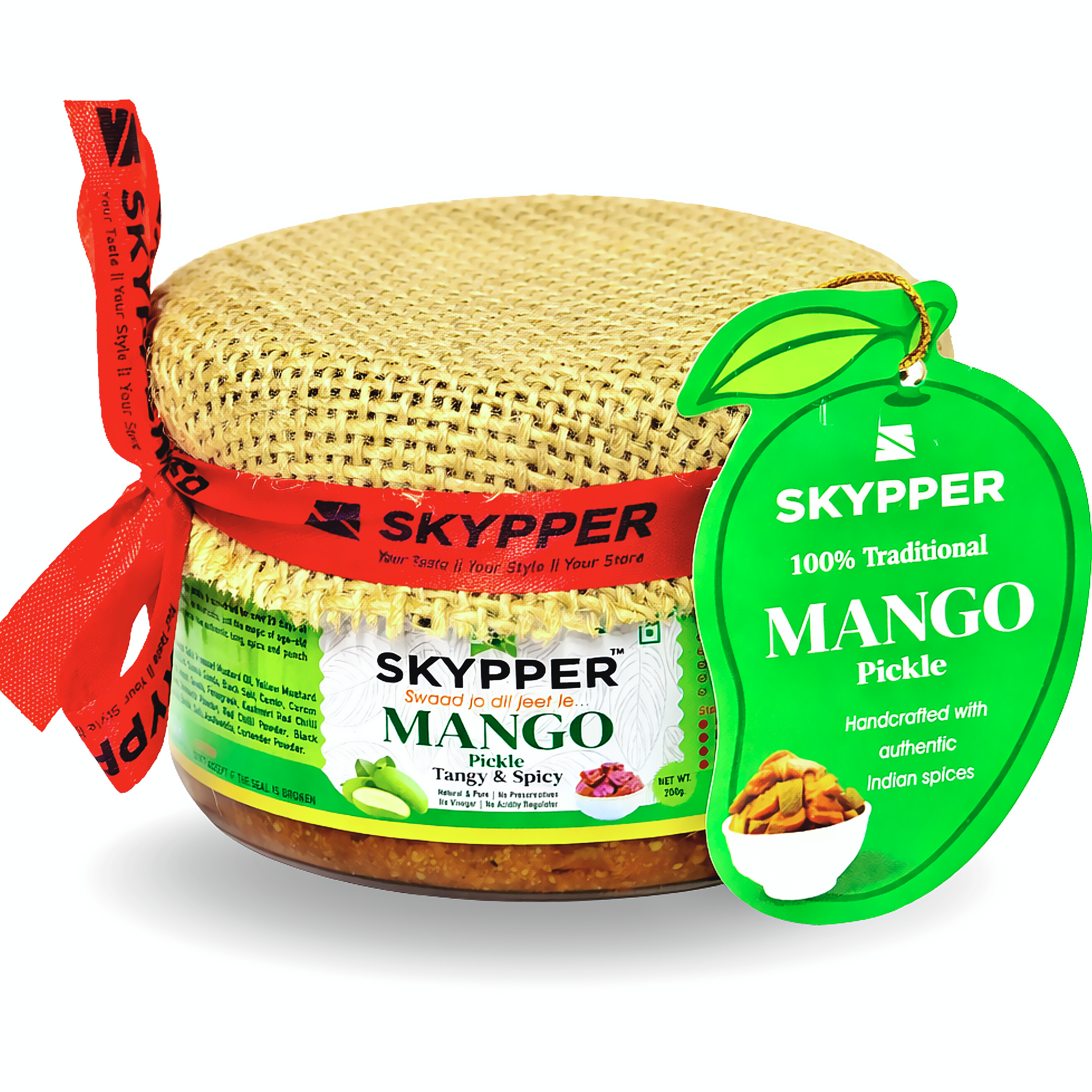 Skypper Mango Pickle  | Traditional Tangy & Spicy Indian Achar | Handcrafted, Sun-Dried & Naturally Preserved | Made with Cold-Pressed Mustard Oil | Food Graded Glass Jar