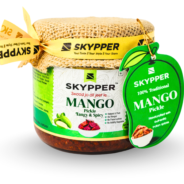 Skypper Mango Pickle  | Traditional Tangy & Spicy Indian Achar | Handcrafted, Sun-Dried & Naturally Preserved | Made with Cold-Pressed Mustard Oil | Food Graded Glass Jar