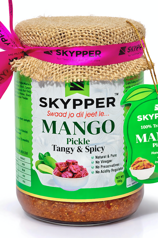 Skypper Mango Pickle  | Traditional Tangy & Spicy Indian Achar | Handcrafted, Sun-Dried & Naturally Preserved | Made with Cold-Pressed Mustard Oil | Food Graded Glass Jar