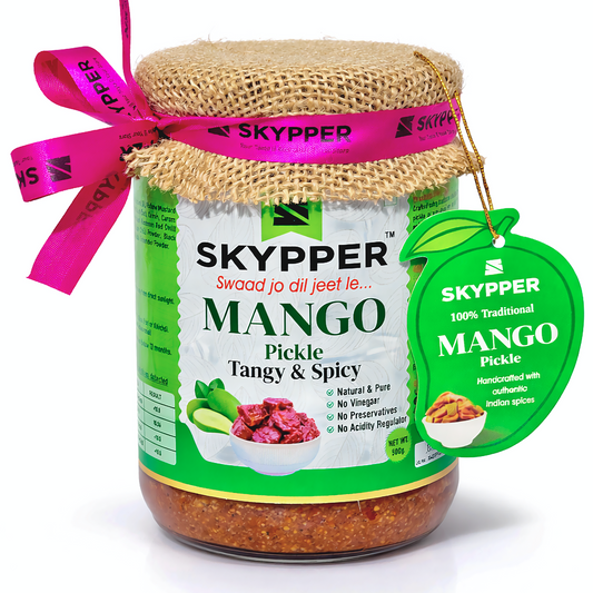 Skypper Mango Pickle  | Traditional Tangy & Spicy Indian Achar | Handcrafted, Sun-Dried & Naturally Preserved | Made with Cold-Pressed Mustard Oil | Food Graded Glass Jar