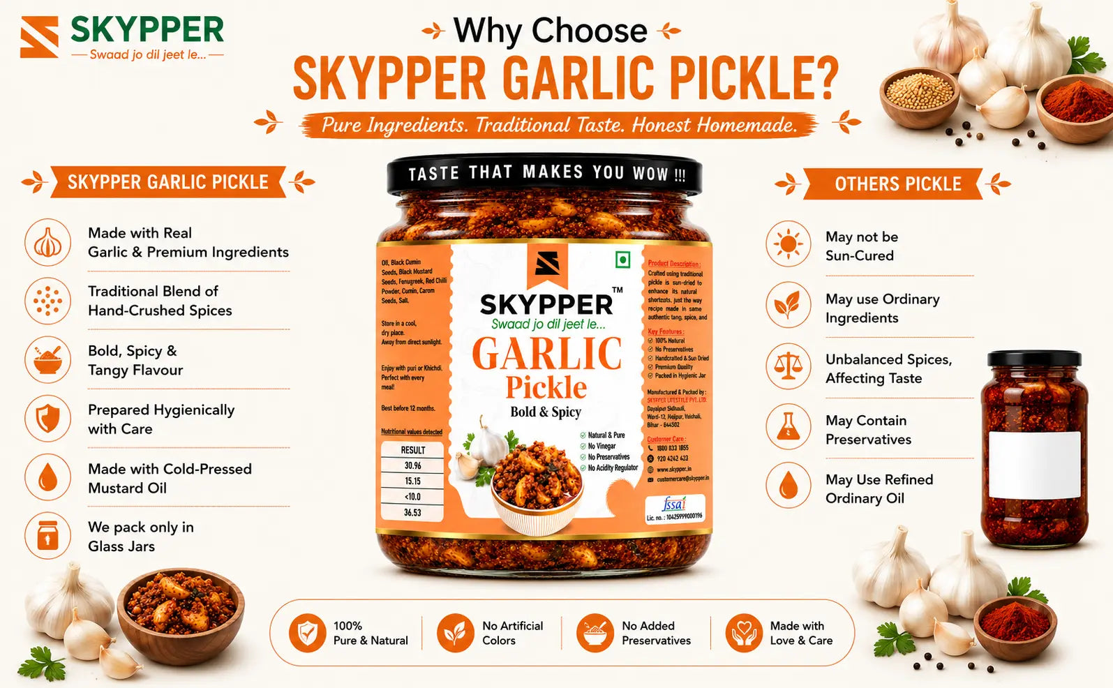Home-made Garlic Pickle | Cold Pressed Mustard oil | Food graded Glass Jar