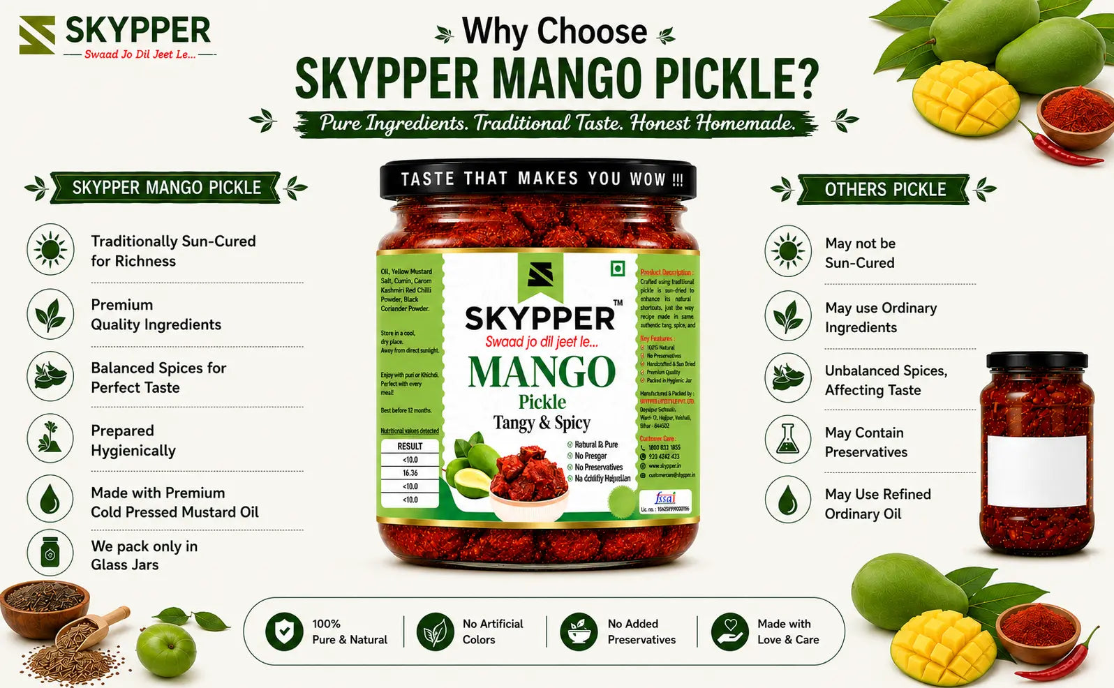 Home-made Mango Pickle  | Cold Pressed Mustard oil | Food graded Glass Jar