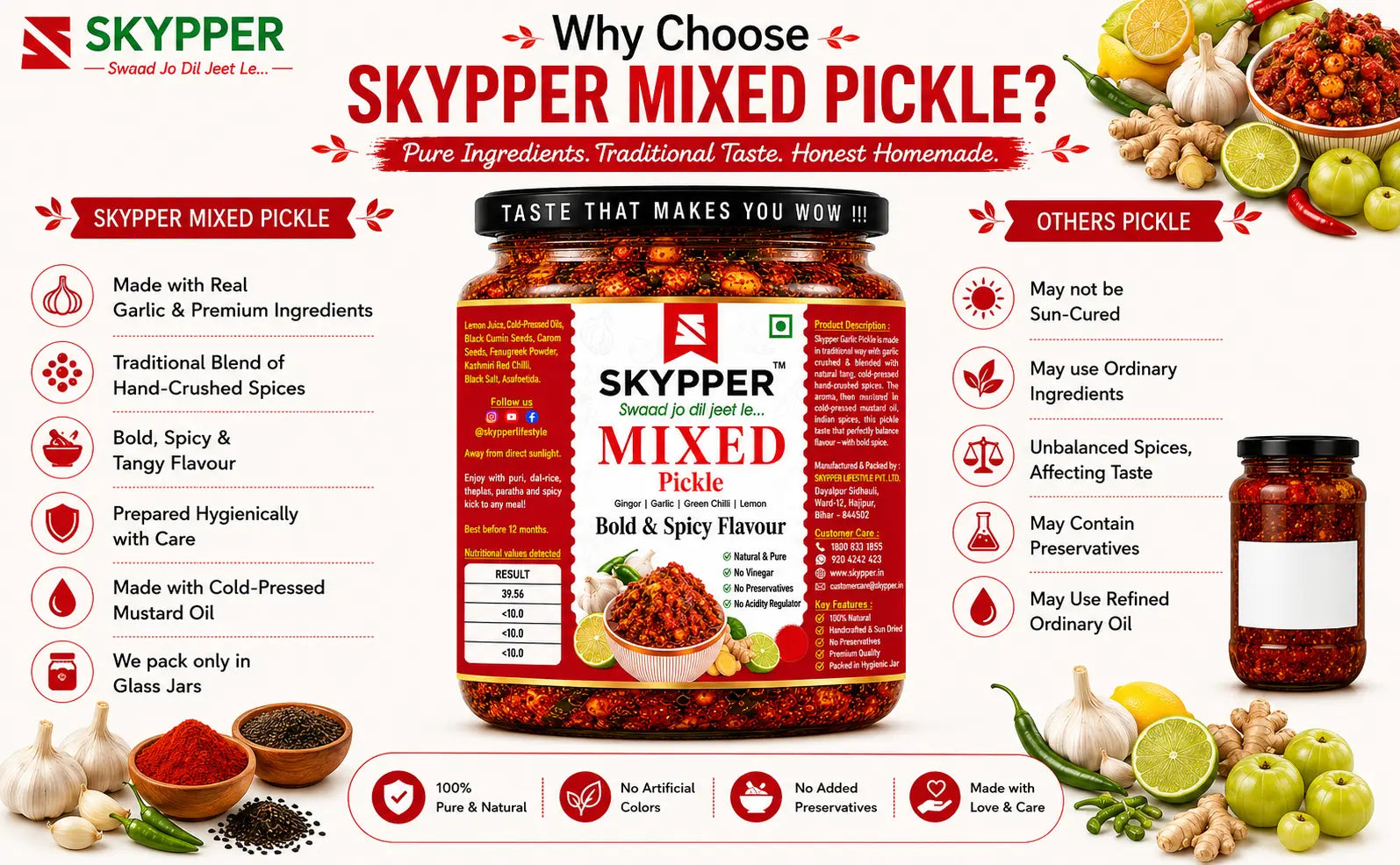 Home-made Mixed Pickle | Cold Pressed Mustard oil | Food graded Glass Jar