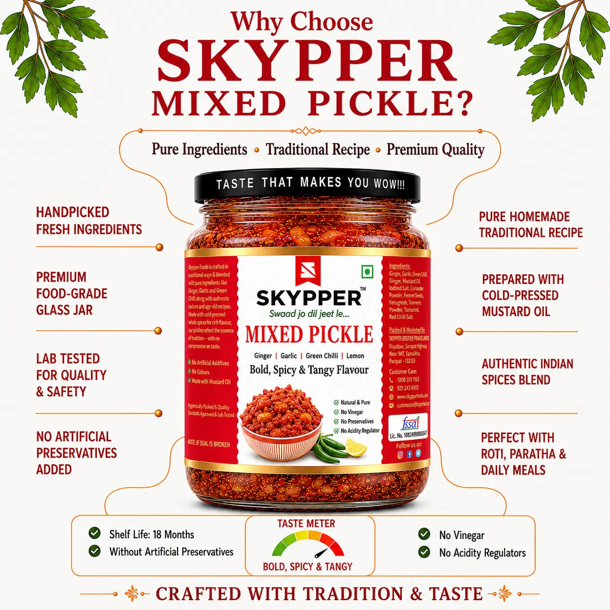 Skypper mixed pickle jar with promotional text on a white background